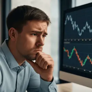 Trader studying risk metrics and market data on monitors